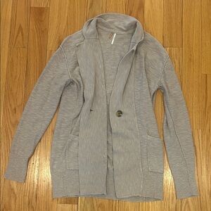 Free People Light Heather Gray Single-Button Open Cardigan